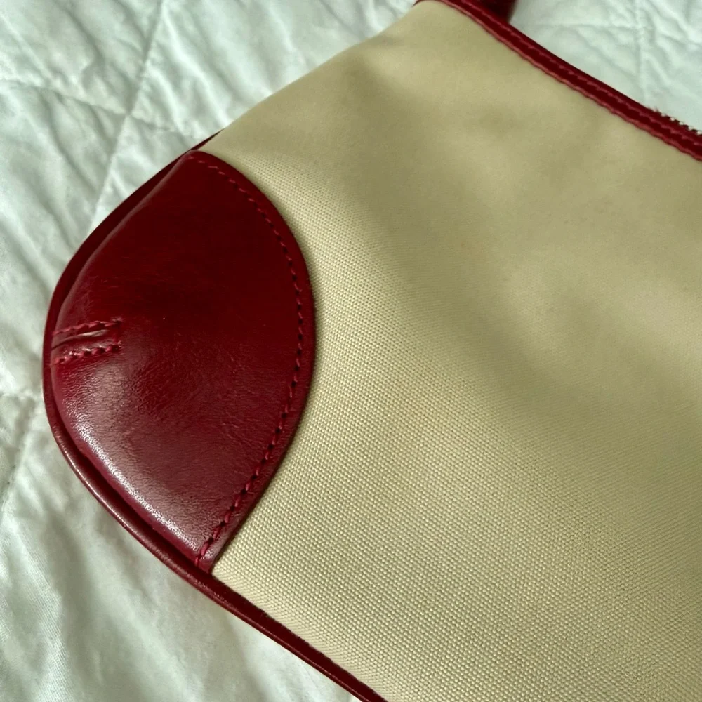 Monsac Red Leather and Cream Shoulder Bag